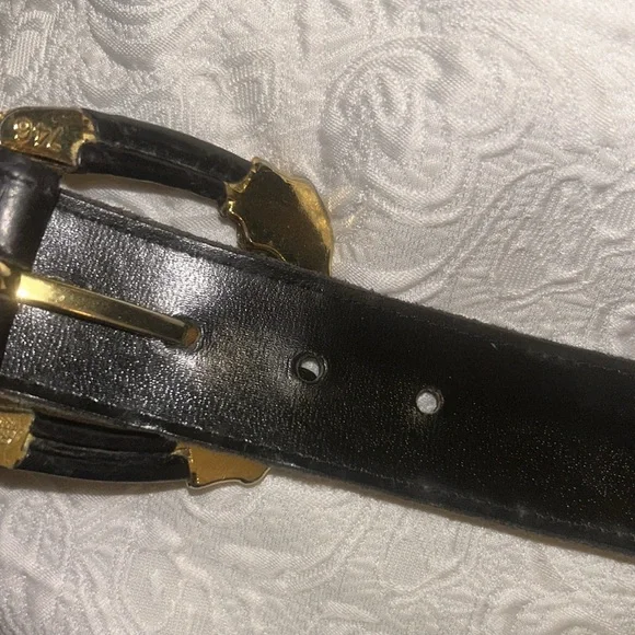Gorgeous Avignon genuine leather black belt with leopard. Tiger?? buckle. Avignon Belts for Women | The RealReal main image 3